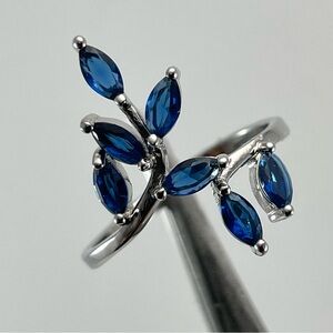 Beautiful Statement Trendy Vine Blue Sapphire CZ Silver Plated Ring